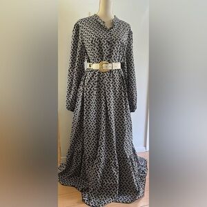 Black and White Long Sleeve Maxi Dress Balloon Sleeve 3XL